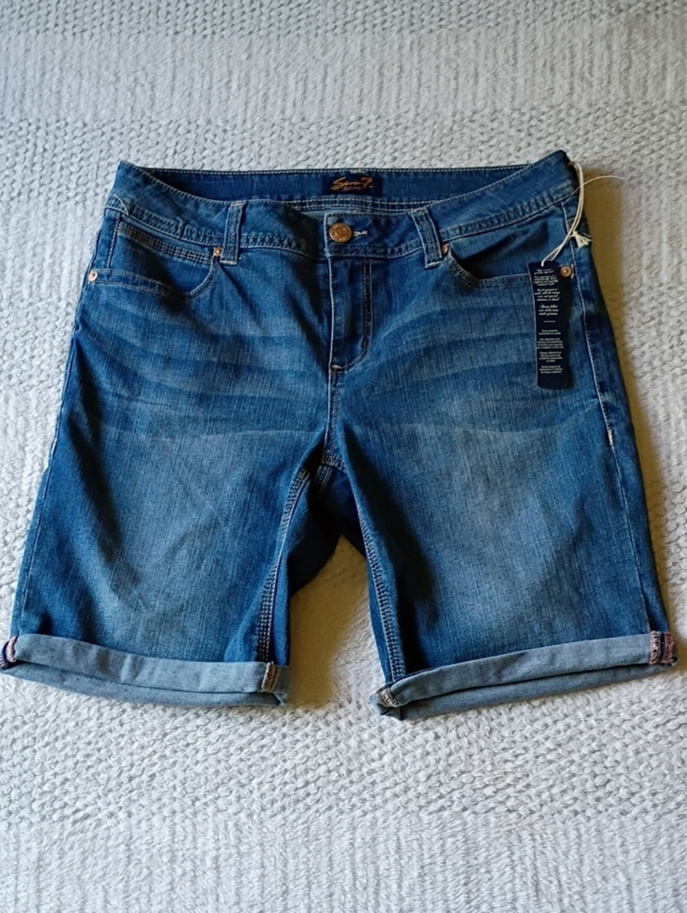 Seven7 Blue Denim Jeans with Gold Logo Stitching